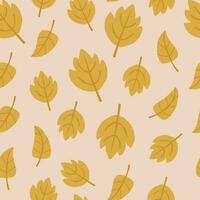 Vector seamless pattern with yellow leaves on beige. Autumn nature pattern