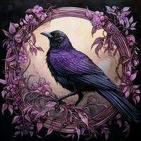 raven on branch illustration art photo