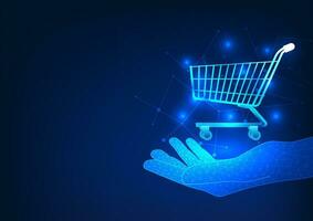 Cart placed on hand Show online shopping at the seller at any time. No need to have a storefront and increase income for sellers. vector