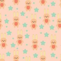 Seamless pattern of hand drawn cartoon rabbits and stars. for children's wallpaper, fabric prints, textiles, gift wrapping paper vector