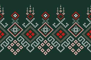 Green Cross stitch colorful geometric traditional ethnic pattern Ikat seamless pattern border abstract design for fabric print cloth dress carpet curtains and sarong Aztec African Indian Indonesian vector