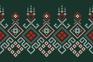 Green Cross stitch colorful geometric traditional ethnic pattern Ikat seamless pattern border abstract design for fabric print cloth dress carpet curtains and sarong Aztec African Indian Indonesian vector