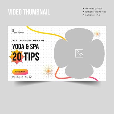 Creative yoga and spa meditaion video cover thumbnail banner design template, customizable vector eps 10 file format