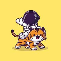 Astronaut With Cute Tiger Cartoon Vector Icon Illustration.  Science Technology Icon Concept Isolated Premium Vector.  Flat Cartoon Style