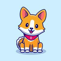 Cute Corgi Dog Sitting With Scarf Cartoon Vector Icon  Illustration. Animal Nature Icon Concept Isolated Premium  Vector. Flat Cartoon Style