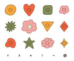 Cute hand drawn set with empty checkboxes with check and cross marks. Checkboxes in shape of flower, star, heart, circle, cloud. V, X, yes, no, ok, arrow, exclamation point, star sign bullet journal. vector