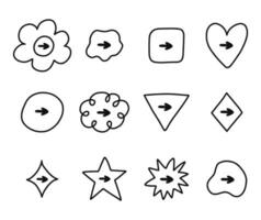 Cute hand drawn mark set for bullet journal. Diary note elements with checkboxes in the shape of flower, star, heart, circle, cloud. Tick arrow point as postpone sign for weekly planner, notebook vector