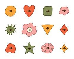 Cute hand drawn mark set for bullet journal. Diary note elements with checkboxes in the shape of flower, star, heart, circle, cloud. Tick arrow point as postpone sign for weekly planner, notebook vector