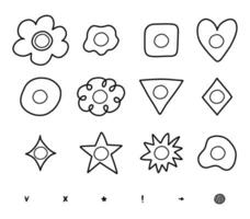 Cute hand drawn set with empty checkboxes with check and cross marks. Checkboxes in shape of flower, star, heart, circle, cloud. V, X, yes, no, ok, arrow, exclamation point, star sign bullet journal. vector