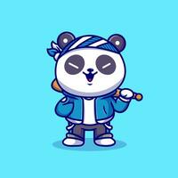 linda panda chico con béisbol murciélago dibujos animados vector icono ilustración. animal deporte icono concepto aislado prima vector. plano dibujos animados estilo