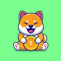 Cute Shiba Inu Dog With Gold Coin Cartoon Vector Icon  Illustration. Animal Business Icon Concept Isolated Premium  Vector. Flat Cartoon Style