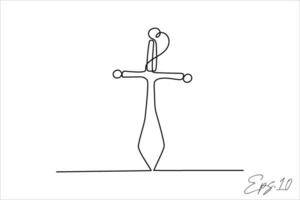 sword continuous line vector illustration