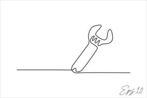 wrench continuous line art vector illustration