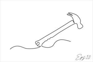 hammer continuous line art vector illustration