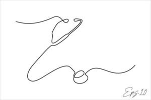 P Continuous line art drawing of doctor's Stethoscope tool vector