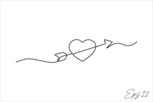 continuous line vector illustration design of love with arrow