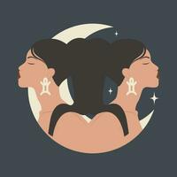 Gemini zodiac sign two women cartoon vector illustration