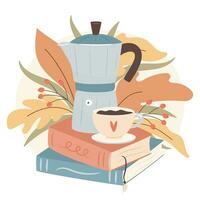 Coffee break time. Reading time. Cozy autumn days concept. vector