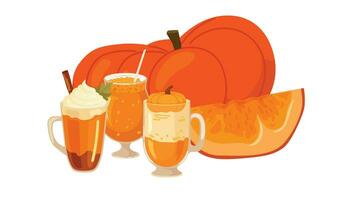 Autumn set of pumpkin drinks. vector