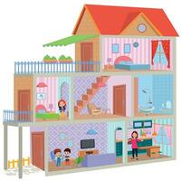 One cut cartoon house and children vector