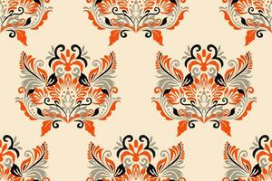 ikat floral cachemir bordado en crema fondo.ikat étnico oriental sin costura modelo tradicional.azteca estilo resumen vector ilustración.diseño para textura,tela,ropa,envoltura,decoración.