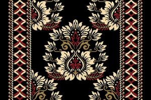 Ikat floral paisley embroidery on black background.Ikat ethnic oriental pattern traditional.Aztec style abstract vector illustration.design for texture,fabric,clothing,wrapping,decoration,scarf,carpet