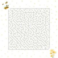 Children riddle with cute bee character and flowers, help to find right way, maze or labyrinth for books in cartoon style on light background vector