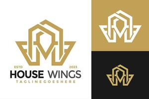 Letter M House Wing Logo design vector symbol icon illustration