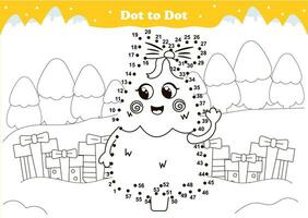 Cute winter holidays themed dot to dot game for kids with christmas tree character with bow vector