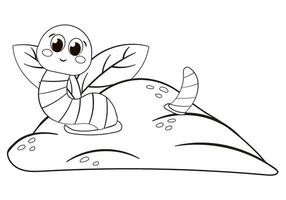 Coloring page with cute worm sitting in ground vector