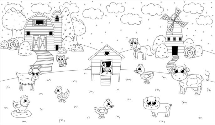 Farm Animals Coloring Pages Vector Art, Icons, and Graphics for Free
