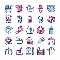 Baby and Kid icon set in colored line style design vector