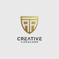 Creative style aa letter logo design template with shield shape icon vector