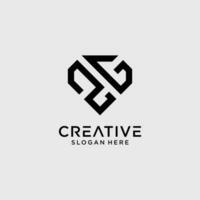 Creative style zg letter logo design template with diamond shape icon vector