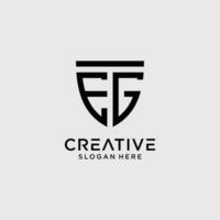Creative style eg letter logo design template with shield shape icon vector