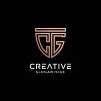 Creative style cg letter logo design template with shield shape icon vector