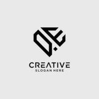 Creative style qe letter logo design template with diamond shape icon vector