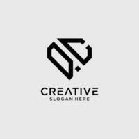 Creative style qc letter logo design template with diamond shape icon vector