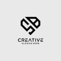 Creative style sb letter logo design template with diamond shape icon vector