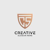 Creative style cs letter logo design template with shield shape icon vector