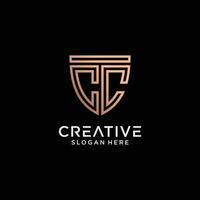 Creative style cc letter logo design template with shield shape icon vector