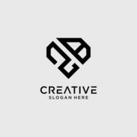 Creative style zb letter logo design template with diamond shape icon vector