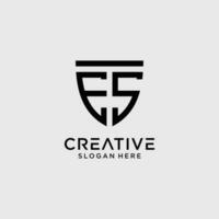 Creative style es letter logo design template with shield shape icon vector