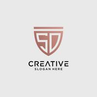Creative style sd letter logo design template with shield shape icon vector
