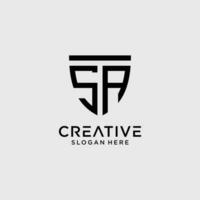 Creative style sa letter logo design template with shield shape icon vector
