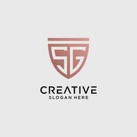Creative style sg letter logo design template with shield shape icon vector