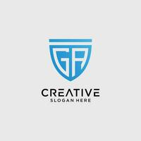 Creative style ga letter logo design template with shield shape icon vector