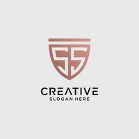 Creative style ss letter logo design template with shield shape icon vector