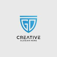 Creative style gd letter logo design template with shield shape icon vector
