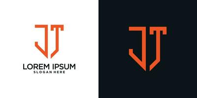 Monogram logo design initial letter j combined with shield element and creative concept vector